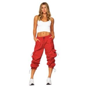 Women's Scarlet Red Cargo Parachute Pants